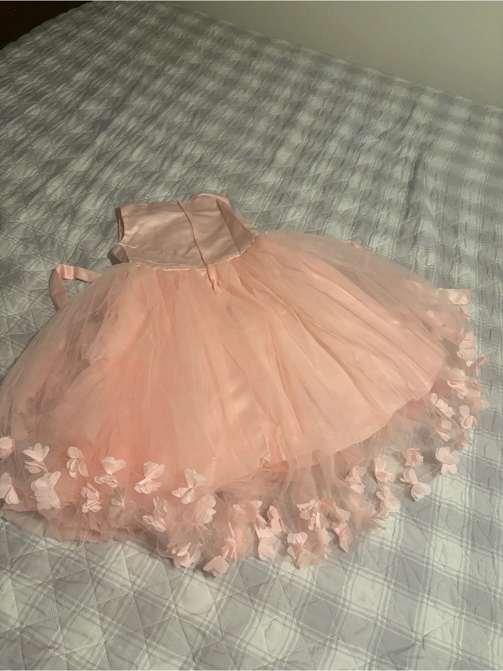 Peach Floral Appliqué Tulle Dress for Girls